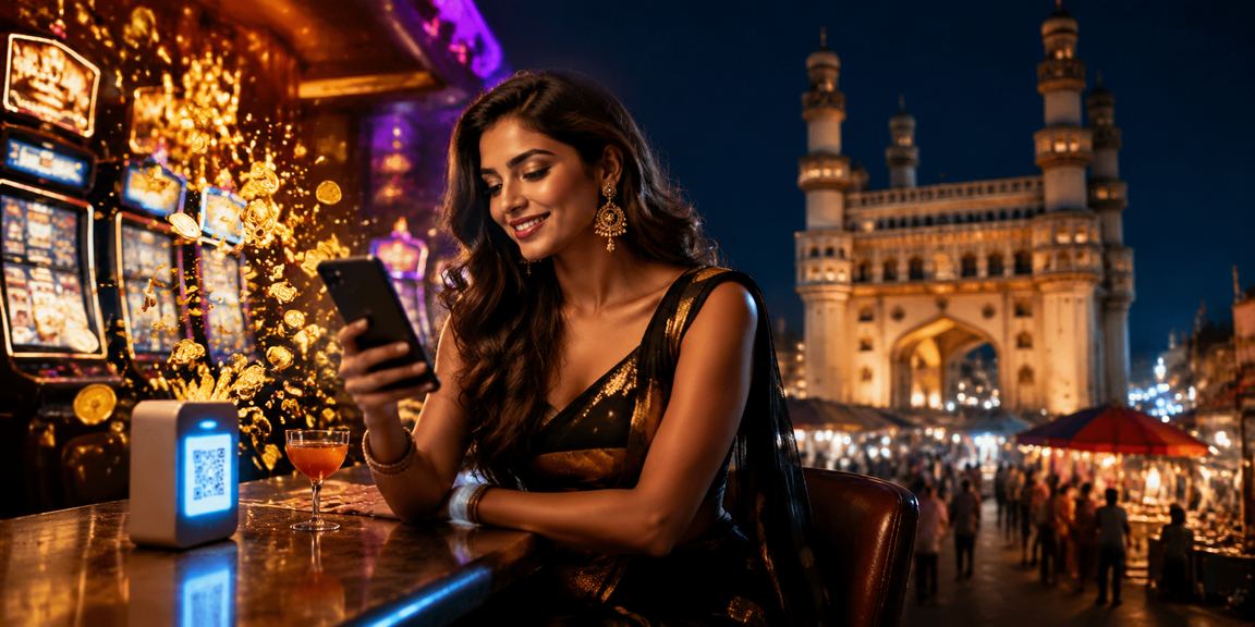 Night market and Charminar in Hyderabad with casino slots theme indicating local gaming interest