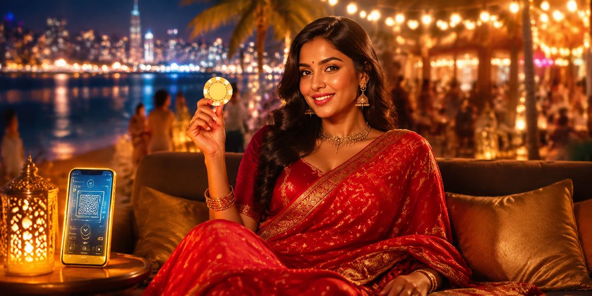 Indian woman making mobile deposit while playing Rummy online